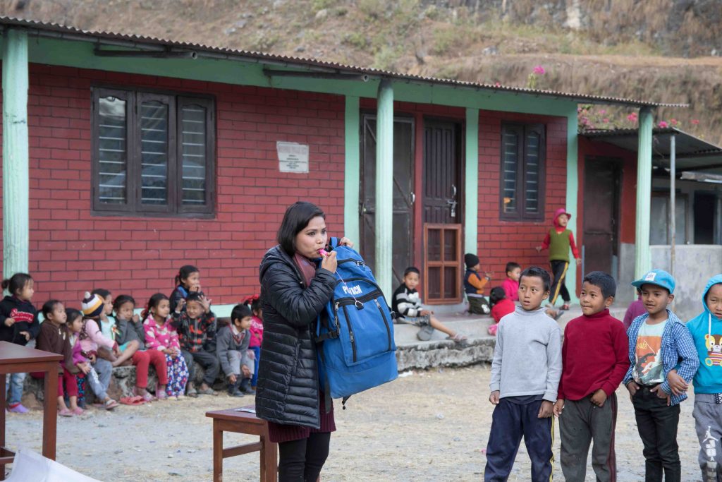 demontration on use of GO BAG among child club children _ Kaski