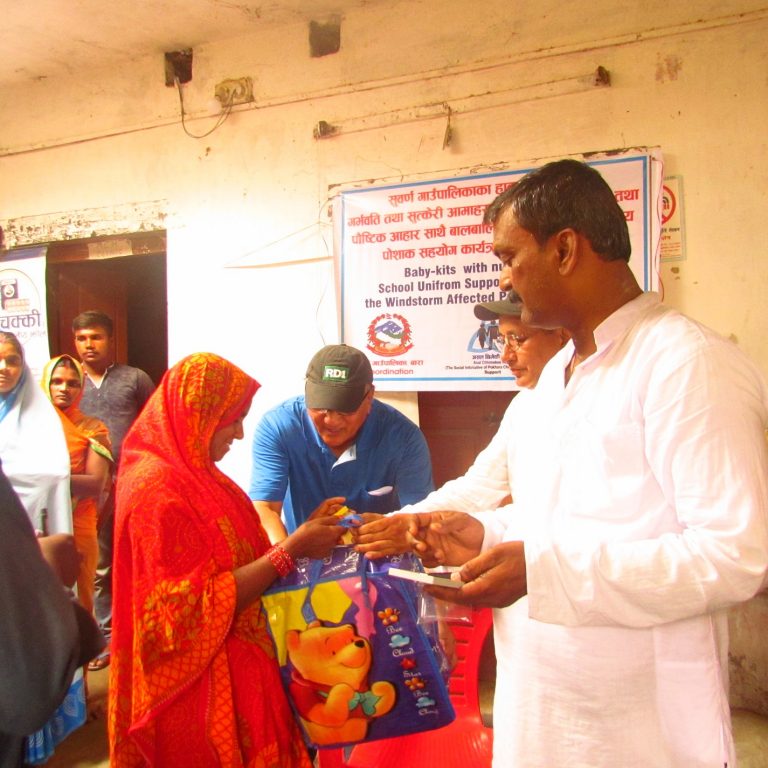 Baby kits with nutrition supplement and school uniform distribution program to windstorm affected